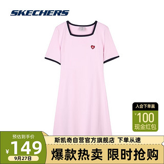 斯凯奇Skechers运动短袖连衣裙方领套头收腰设计裙子L223W143