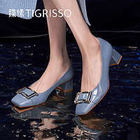tigrisso 蹀愫 2023春季新款气质百搭方钻优雅方头中粗跟浅口女鞋TA43116-13