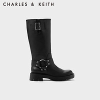 CHARLES&KEITH复古皮带扣中筒骑士西部靴女CK1-90360391 Black黑色 38