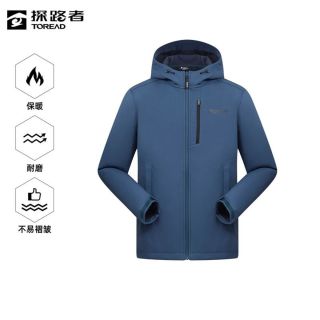 探路者 秋冬新款 户外加绒加厚防风防水登山保暖男式软壳外套91915