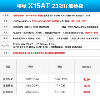 七彩虹（Colorful） 将星X15-AT 15.6英寸4050/4060独显游戏本视频直播设计手提笔记本电脑 i5-12450H/RTX4060/144HZ电竞 32G内存/1TB固态/升级