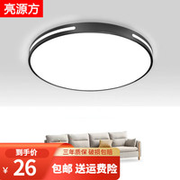 亮源方 LED吸顶灯圆卧室灯现代简约过道超薄北欧灯具客厅厨卫走廊阳台灯 黑色38cm 24W白光 适用8-12㎡