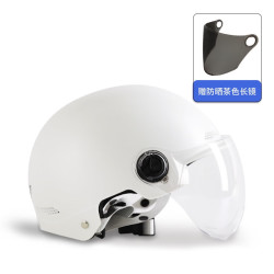绿源 电动车自行车头盔 3C认证 四季通用 哑光白赠茶色长镜