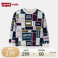 Levi's李维斯童装男童复古撞色卫衣儿童满印上衣 糖果白 120/60(6)