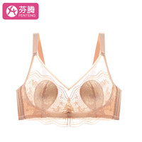 芬腾蕾丝性感内衣女薄款大胸显小聚拢文胸无痕透气无钢圈胸罩防下垂 128G2232-香槟色 34/75BC