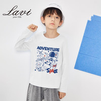 Lavi马骑顿童装旗下LAVI男童长袖t恤水蓝色宇航员长袖上衣中大童 白色滑板 90