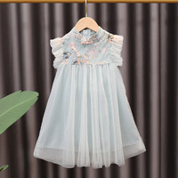 薇靡雅(WEIMIYA)汉服女童连衣裙夏装旗袍洋气童装女孩夏季公主裙儿童纱裙 YBE美人画卷绿色 90cm