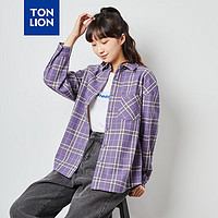 TONLION 唐狮 女士长袖色织格加绒衬衫