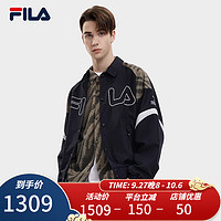 FILA 斐乐男士外套时尚休闲翻领长袖梭织上衣男 正黑色-BK 165/88A/S