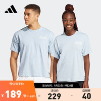 adidas 阿迪达斯 男女印花跑步运动上衣圆领短袖T恤 浅蓝 A/L