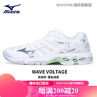 美津浓22年专业排球鞋 男女缓震透气稳定运动鞋 WAVE VOLTAGE V1GC216037 白/绿 全新配色 36 =225MM