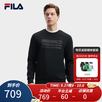 FILA 斐乐 男子针织套头衫休闲简约基础圆领卫衣 正黑色-BK 170/92A/M