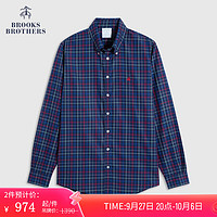 布克兄弟（BrooksBrothers） 男士新纯棉扣结领免烫修身休闲衬衫 4004-藏青色格纹 XS