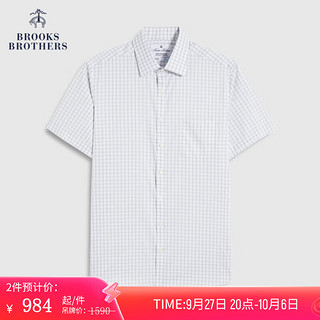 布克兄弟（BrooksBrothers）男士23春秋新格纹免烫修身短袖正装衬衫 0007-浅灰格纹 15