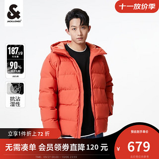 杰克·琼斯（JACK&JONES）冬季男装潮流鸭绒羽绒服三防宽松连帽印花保暖男士上衣外套 辣酱红-F15 185/104A/XL