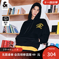 杰克·琼斯（JACK&JONES）秋季男装潮流连帽卫衣撞色植绒宽松舒适上衣纯棉长袖上衣男 黑色-E40 180/100A/L