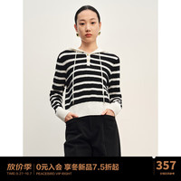 太平鸟黑白条纹连帽针织衫女冬时尚气质高级感毛衣女 黑白条纹 S