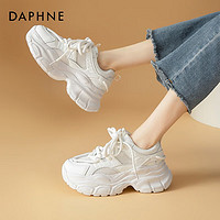 达芙妮（DAPHNE）厚底老爹鞋女季轻便增高网面透气运动休闲鞋子潮酷百搭 白色 36