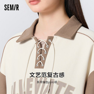 森马（Semir）森马卫衣女抓绒字母印花拼色宽松冬季华夫格polo领上衣文艺复古风 白咖色调00415 160/84A/M