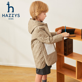哈吉斯（HAZZYS）品牌童装男女童棉服冬舒适柔软防风透湿弹力连帽棉服 燕麦卡其 105