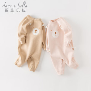 戴维贝拉（DAVE＆BELLA）新生儿连体衣男婴衣服卡通女宝宝睡衣装婴儿外出爬服 粉色 90cm（身高80-90cm）