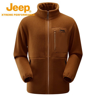 Jeep吉普款男女抓绒衣冬加厚抗静电冲锋衣内胆外套 深褐色 XS（115斤以下）