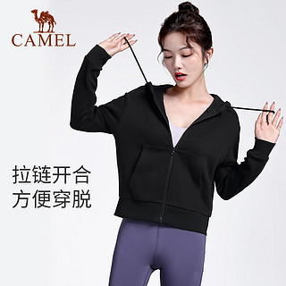 骆驼 CAMEL瑜伽服秋冬季运动服外套女开衫连帽长袖跑步上衣服秋冬款 Y23CASU006，幻影黑 XL