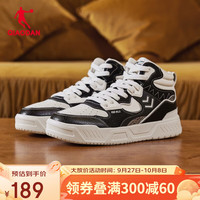 乔丹QIAODAN 男鞋高帮板鞋冬季保暖增高时尚运动休闲鞋 象牙色/黑色 42