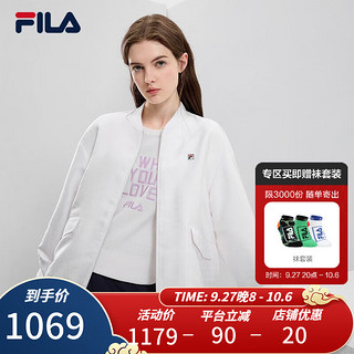 斐乐（FILA） 女子梭织外套时尚休闲简约棒球领上衣 标准白-WT 160/80A/S