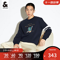 杰克·琼斯（JACK&JONES）秋季男装潮流休闲上衣百搭刺绣图案直筒圆领长袖美式卫衣男 蓝色 185/104A/XL