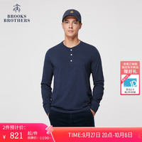 布克兄弟（BrooksBrothers）男士23冬新纯棉亨利领休闲薄款长袖T恤 4004-藏青色 XS