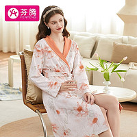 FENTENG 芬腾 睡袍女纯棉秋季长袖花卉翻领女士家居服女袍装 桔色 XL