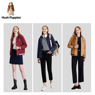 Hush Puppies暇步士女装2023冬美式休闲学院减龄加绒连帽外套 172酒红 XS
