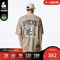 杰克·琼斯（JACK&JONES）男士上衣NBA联名雄鹿队时尚运动印花潮流宽松短袖T恤 卡其色 185/104A/XL