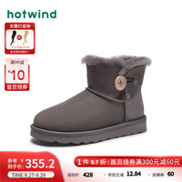 热风冬季女士时尚棉鞋加绒加厚纯色套筒长毛绒雪地靴女 09灰色 35