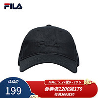 FILA 斐乐 官方棒球帽情侣款2023春新款时尚休闲简约鸭舌帽遮阳帽 正黑色-BK XS