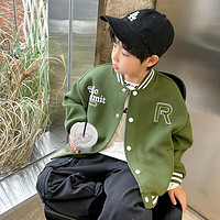 左西男童棒球服外套刺绣夹克韩版潮酷上衣 绿色 140