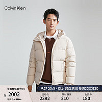 Calvin Klein Jeans男士简约字母印花鸭绒连帽羽绒服外套J324343 ACF-象牙白 S