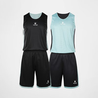 卡尔美(KELME)双面篮球服套装男比赛训练运动背心 黑水绿 120