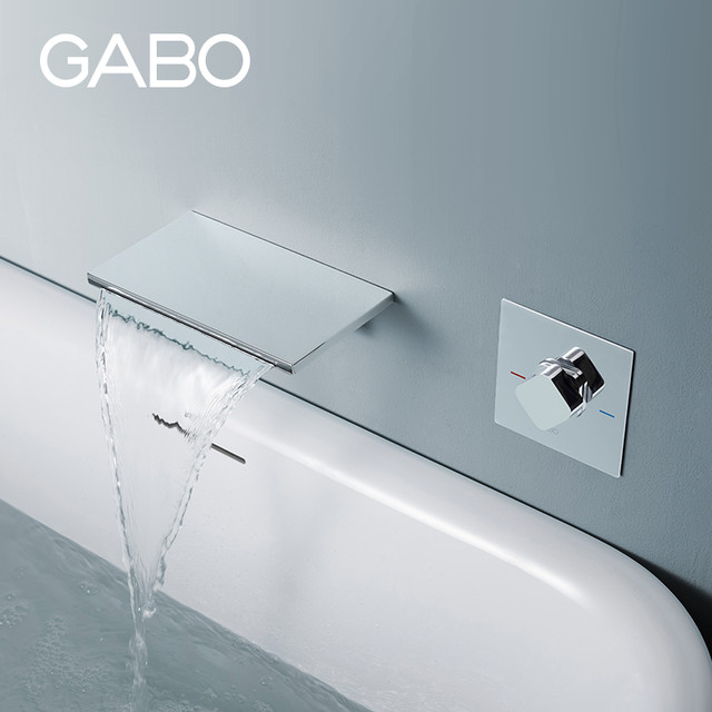 GABO 观博 浴缸龙头入墙式全铜面盆龙头座式冷热水浴缸边瀑布水龙头