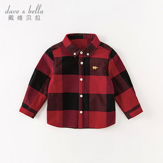 戴维贝拉（DAVE＆BELLA）儿童衬衫装男童格子衫小童上衣宝宝衣服幼儿衬衣 红黑格 100cm（身高90-100cm）