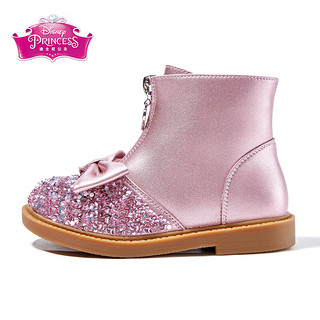 迪士尼童鞋女童冬季靴子二棉水晶靴子儿童短筒皮靴 DP21719 粉色 26码 