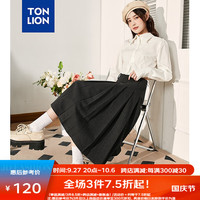 唐狮 TONLION半身裙冬学院风毛呢高腰不对称百褶长裙女 麻灰 S