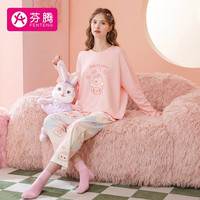 芬腾睡衣女秋季纯棉粉黛兔联名亲子舒适翻领女士家居服Q9984731872