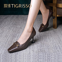 tigrisso 蹀愫 春秋新款优雅复古方头小皮鞋细跟高跟百搭单鞋女TA32521-12