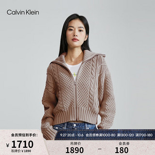 Calvin Klein  Jeans女士羊毛混纺时尚绞花拉链针织开衫毛衣J222310 PEE-铅灰 XS