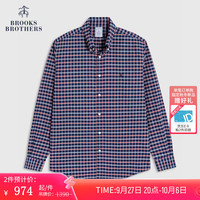 布克兄弟(BrooksBrothers)男士新扣结领牛津纺免烫休闲衬衫 4004-藏青色格纹 XS