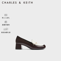 CHARLES&KEITH23冬季CK1-60280415金属链饰漆皮粗跟乐福鞋女 Dark Brown深棕色 34