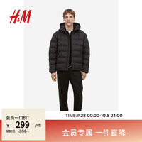 H&M 男装棉衣时尚简约防风疏水保暖舒适棉服1163728 黑色 175/100A