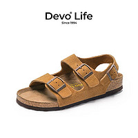 Devo 的沃 LifeDevo软木鞋真皮绑带凉鞋商场同款男鞋 2627 黄棕色反绒皮 35